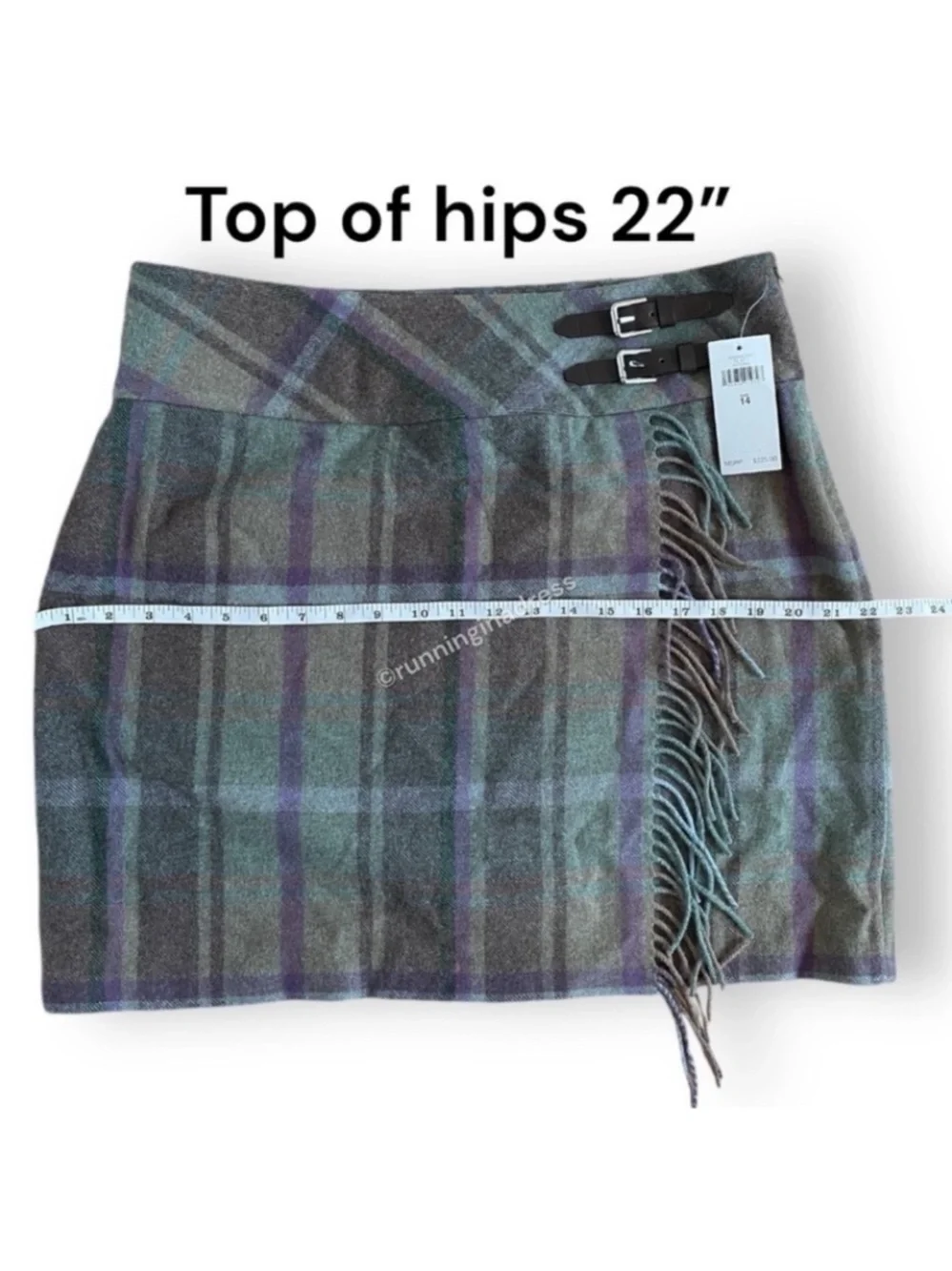 NWT Lauren Ralph Lauren Wool Plaid Kilt Skirt Fringe Tweed Wrap Green Purple 14